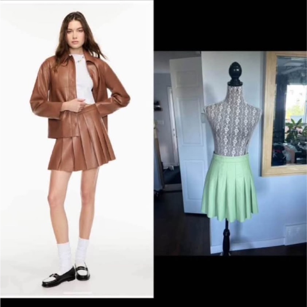 🍀 Aritzia XL Sunday Best Vegan Leather Pleated Skirt. Size 10.